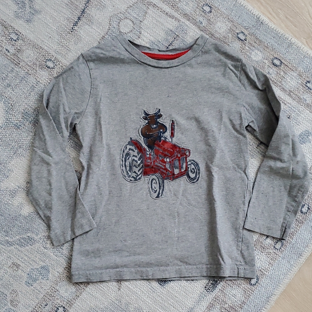 Mini Boden Boys Tractor Applique Long Sleeve Cotton Shirt Top Sz5-6y